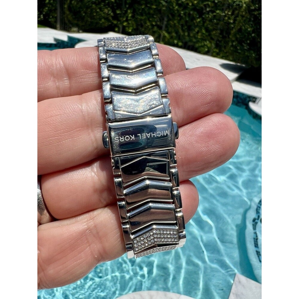 MICHAEL KORS Women's Chronograph Whitney Stainless Steel Pavé Bracelet Watch - Picture 7 of 9